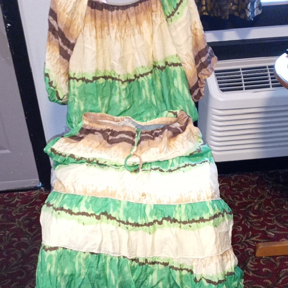 Easel Green and Brown Maxi Skirt